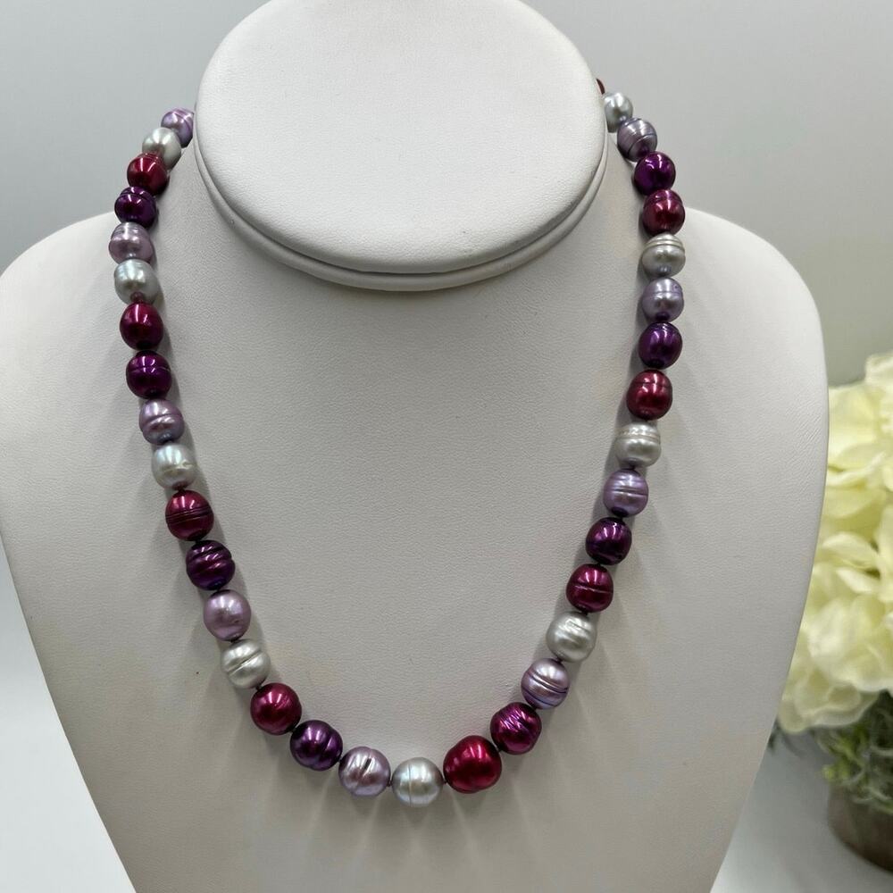 HONORA 925 Sterling Silver Purple Gray Wine Cultured Freshwater Pearl Necklace